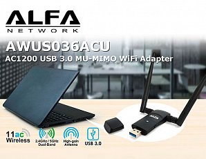 Новый двухдиапазонный MU-MIMO USB-адаптер ALFA Network AWUS036ACU
